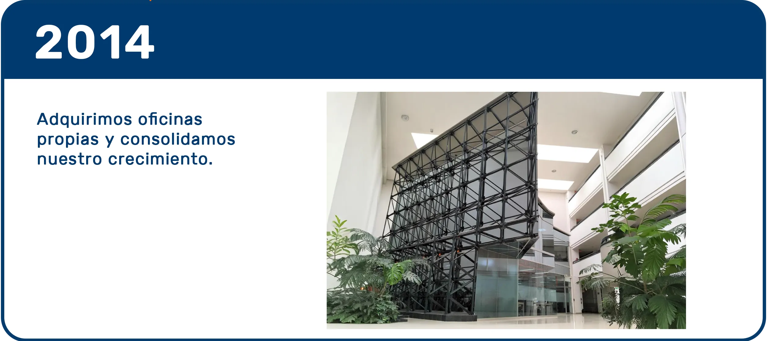 Compra de oficinas propias de Recurso Confiable en 2014, optimizando operaciones de la Real-Time Transportation Visibility Platform y la plataforma de visibilidad logística en tiempo real.