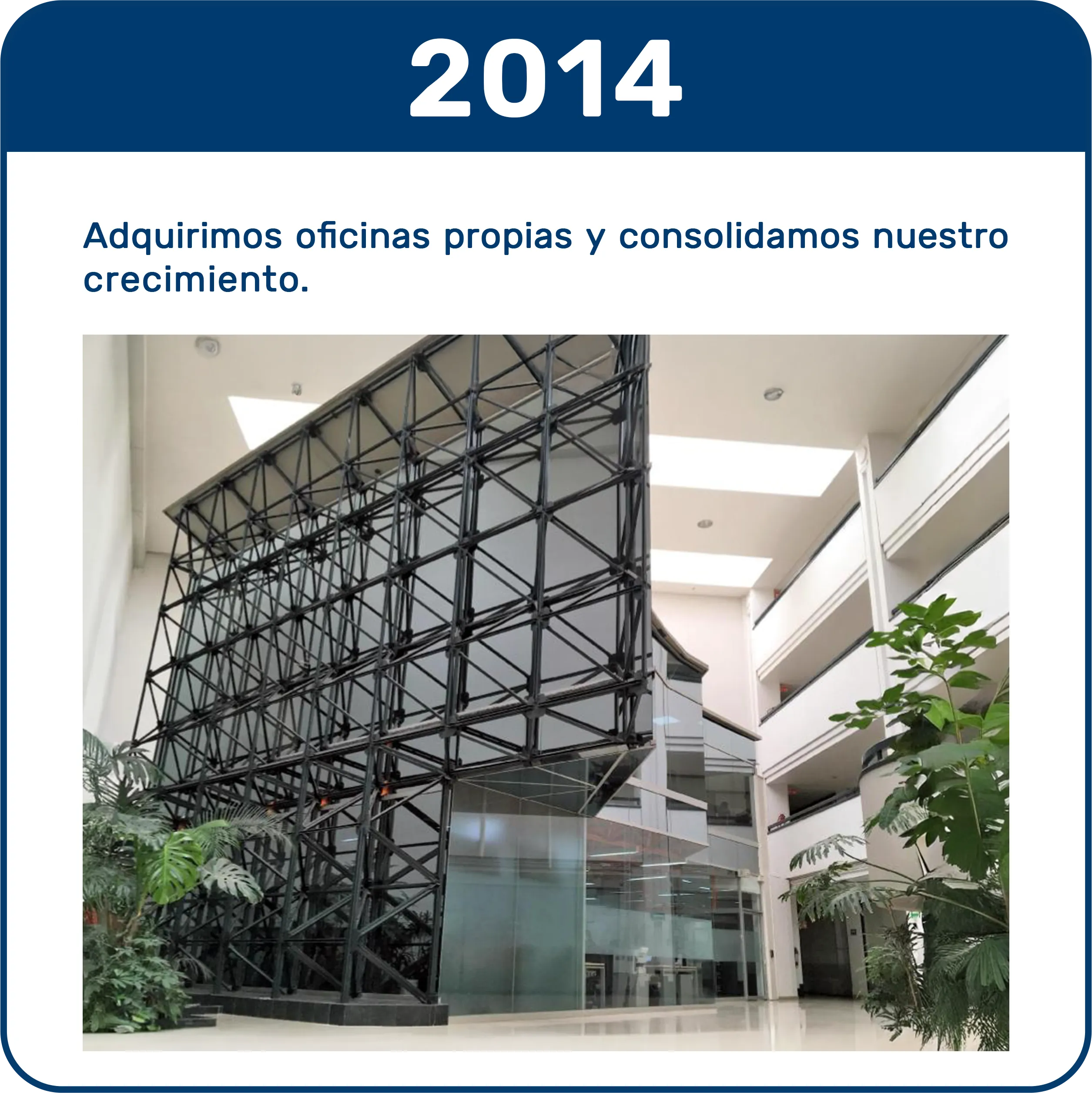 Compra de oficinas propias de Recurso Confiable en 2014, optimizando operaciones de la Real-Time Transportation Visibility Platform y la plataforma de visibilidad logística en tiempo real.
