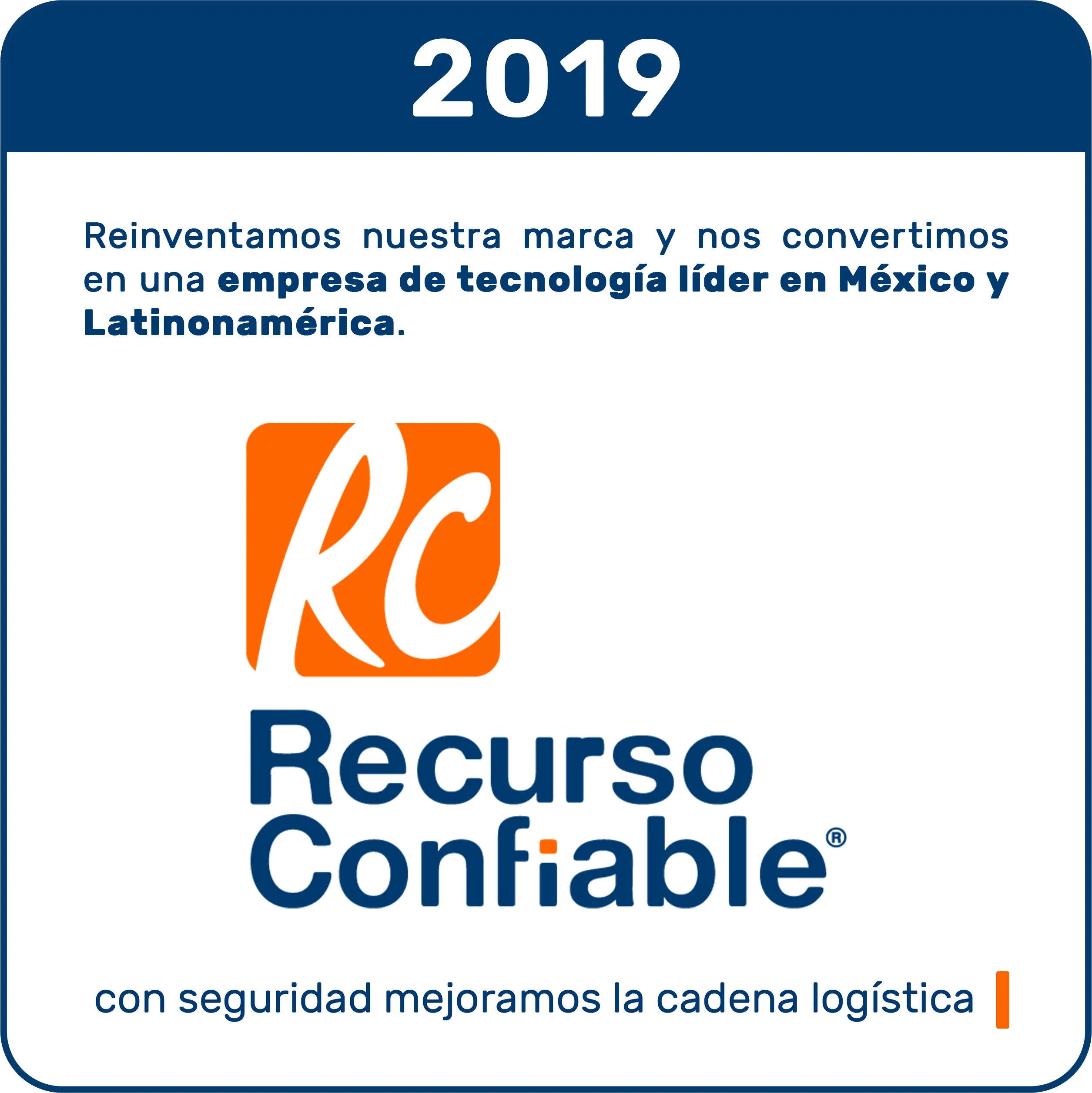 Redefinición de marca de Recurso Confiable en 2019, enfocada en la Real-Time Transportation Visibility Platform y la plataforma de visibilidad logística en tiempo real.